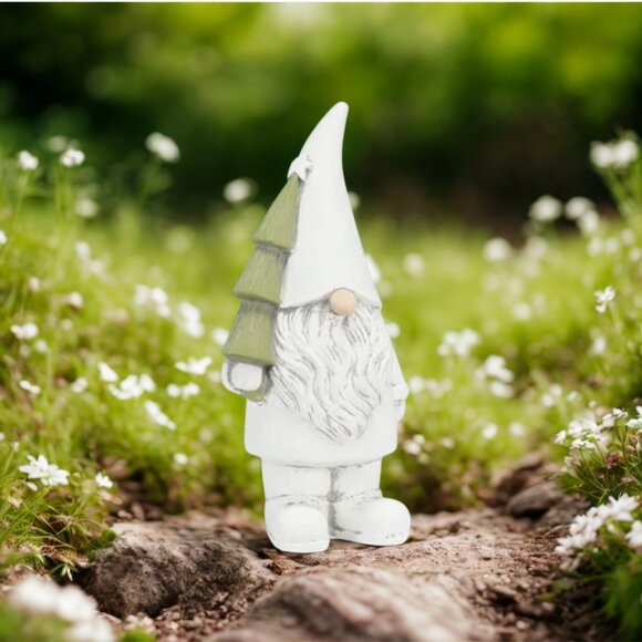 Abbott Collection - Large 11" Cement Spring Garden Gnome with Tree - Picture 5 of 9